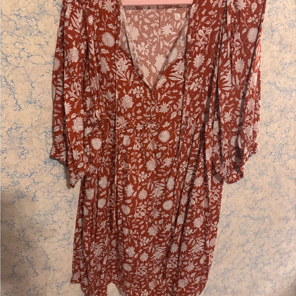 Floral Burnt Orange and White Dress - Picture 2 of 2